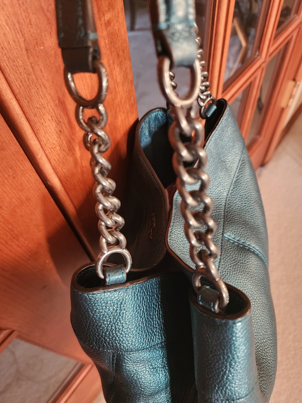 Coach Pebbled Leather Shoulder Bag in Teal Green - Picture 6 of 10